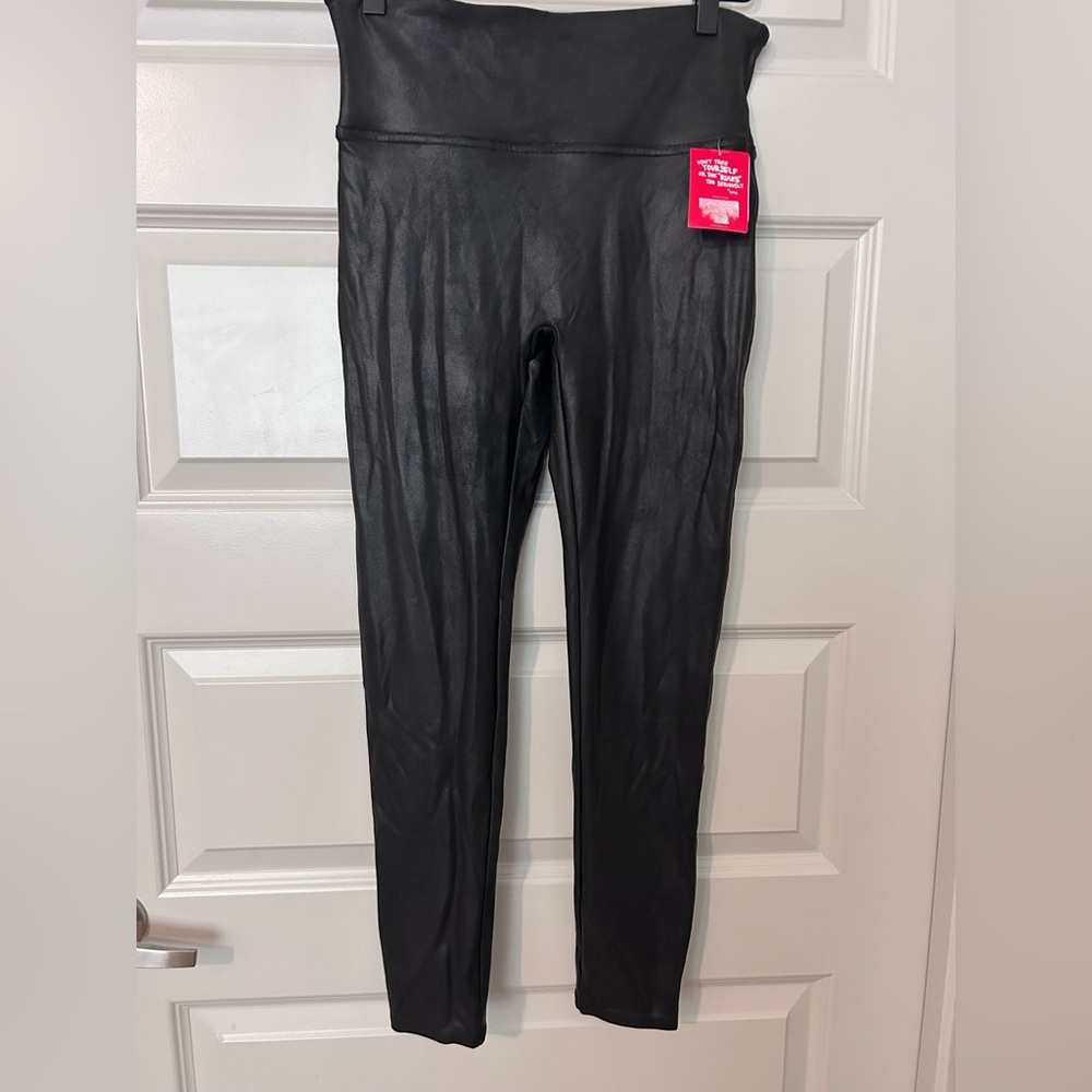 SPANX Black Shiny Faux Leather Leggings